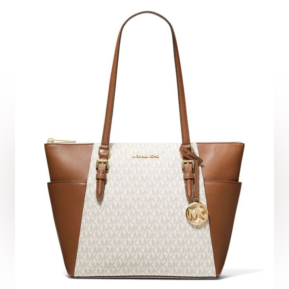 Michael Kors Charlotte Vanilla Logo Large Tote Bag Purse Jet Set New - Picture 5 of 9